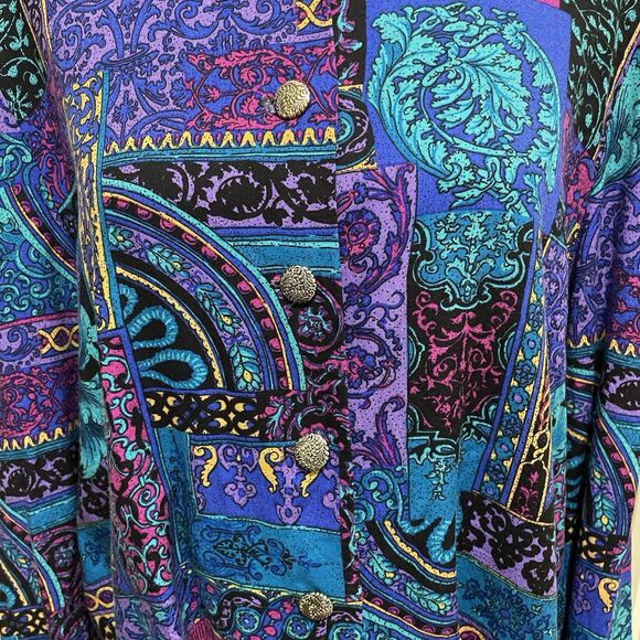 Vintage Special Effects Button Down Top 100% Rayon USA Made‎ Purple Blue Sz 16 T - Picture 9 of 9
